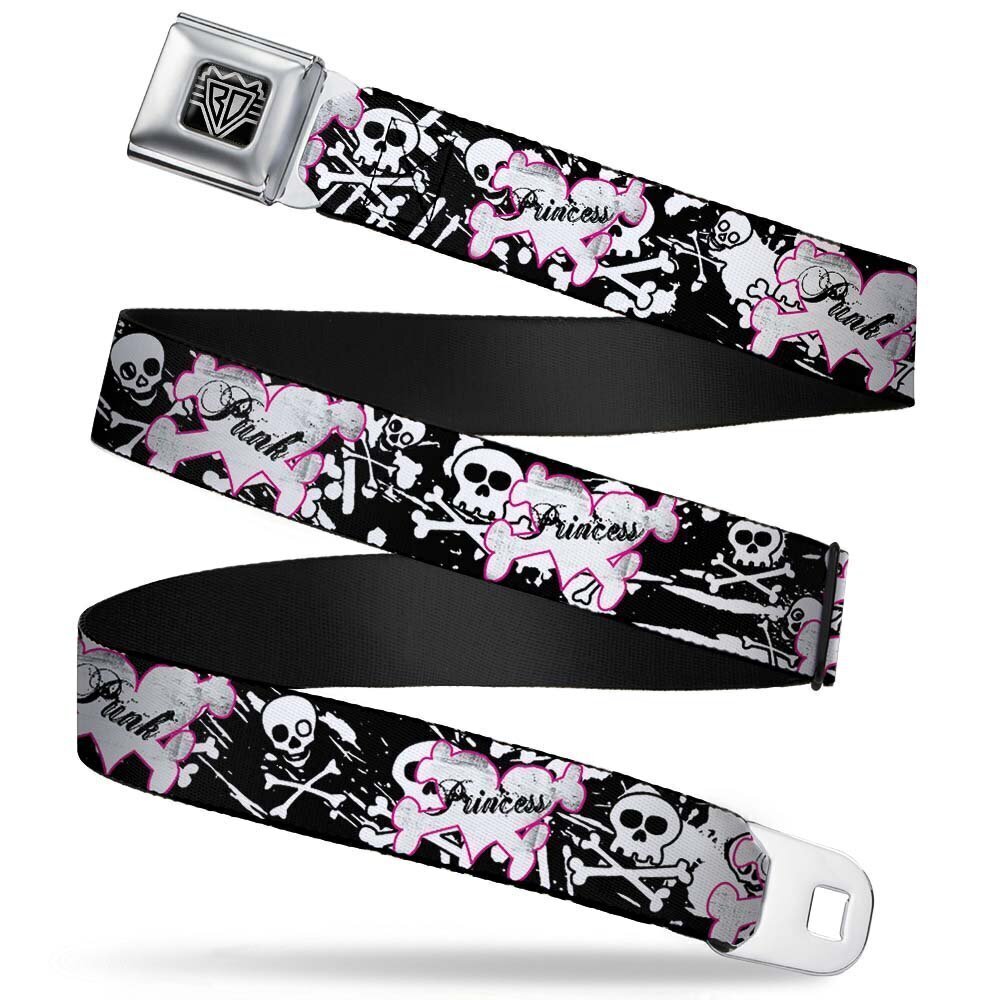 2549 Seatbelt Belt - Punk Princess Heart & Cross Bones w/Skulls & Splatter